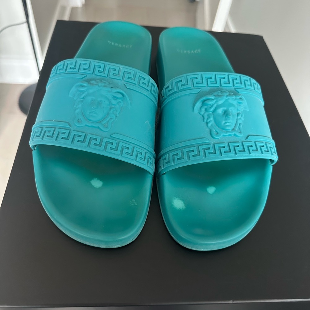 Versace Teal Slides